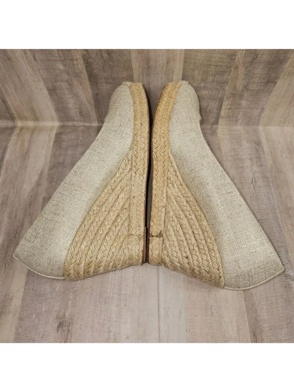 J. Crew Woman's Size 8.5 Wedge Seville Espadrille Canvas Jute Metallic Shoes - Picture 6 of 10